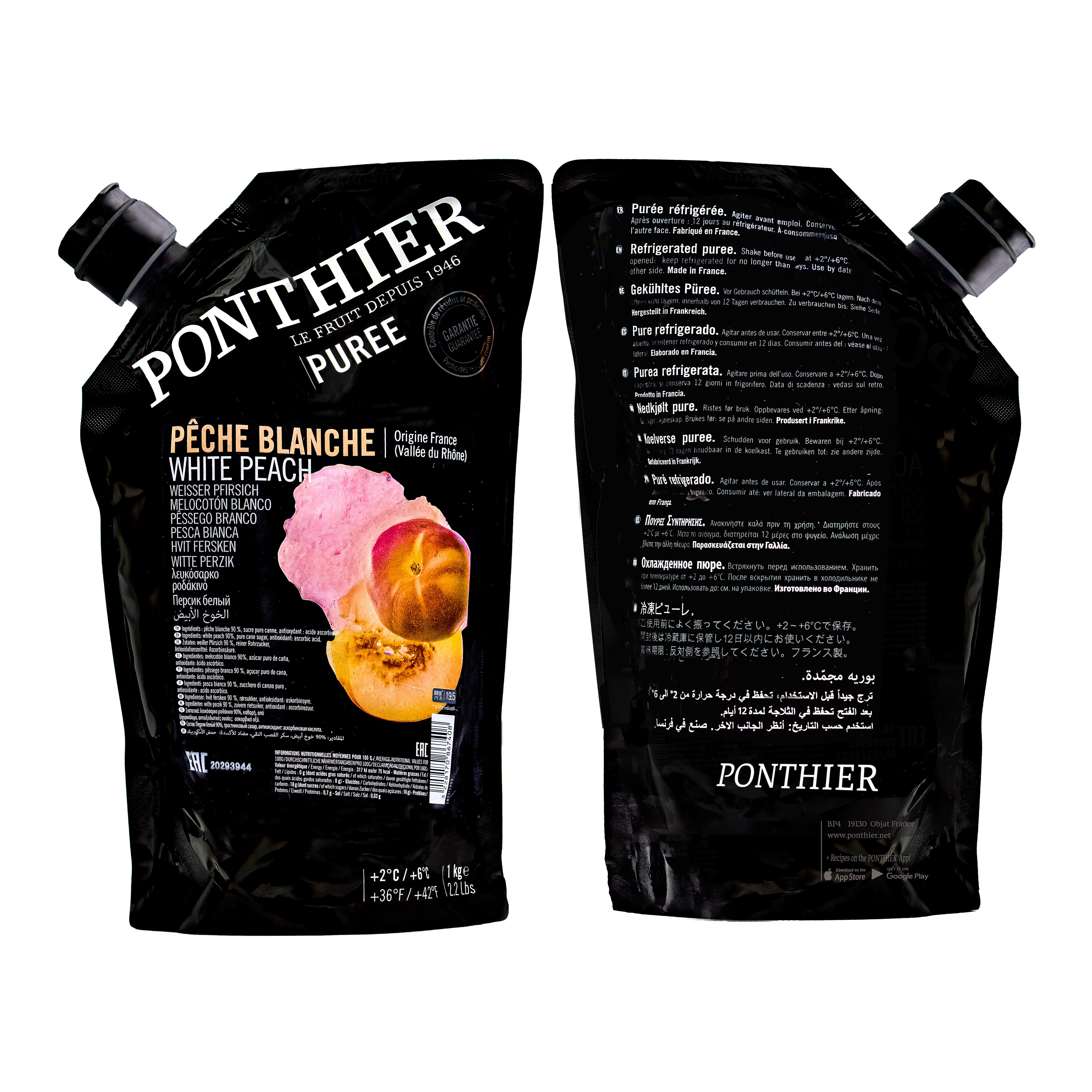 Ponthier PFIRSICH WEISS PÜREE Frucht-Püree 6x 1 KG 