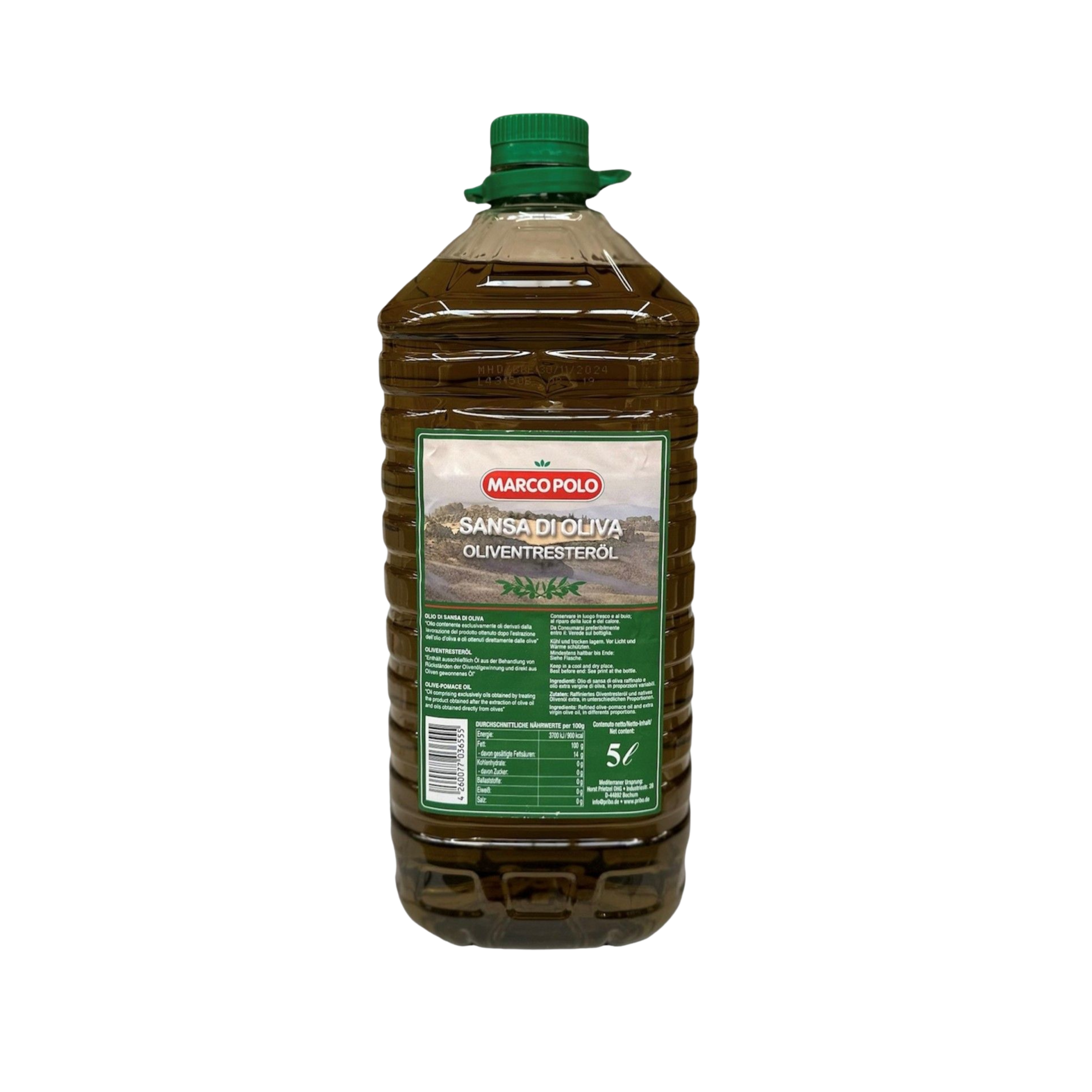MARCO POLO Olio di Sansa di Oliva Oliventresteröl 5 Liter aus Italien MARCO POLO Olio extra vergine di Oliva 1L, natives Olivenöl extra