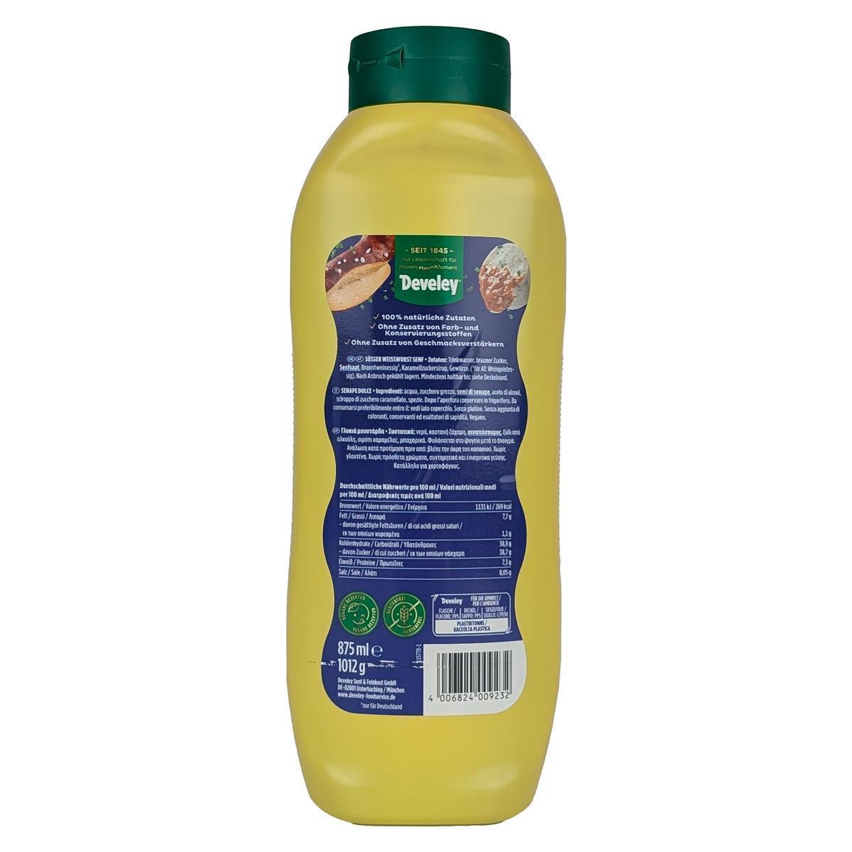 DEVELEY Süßer Weisswurst Senf vegan Original Münchner Weißwurst-Senf 8x 875ml