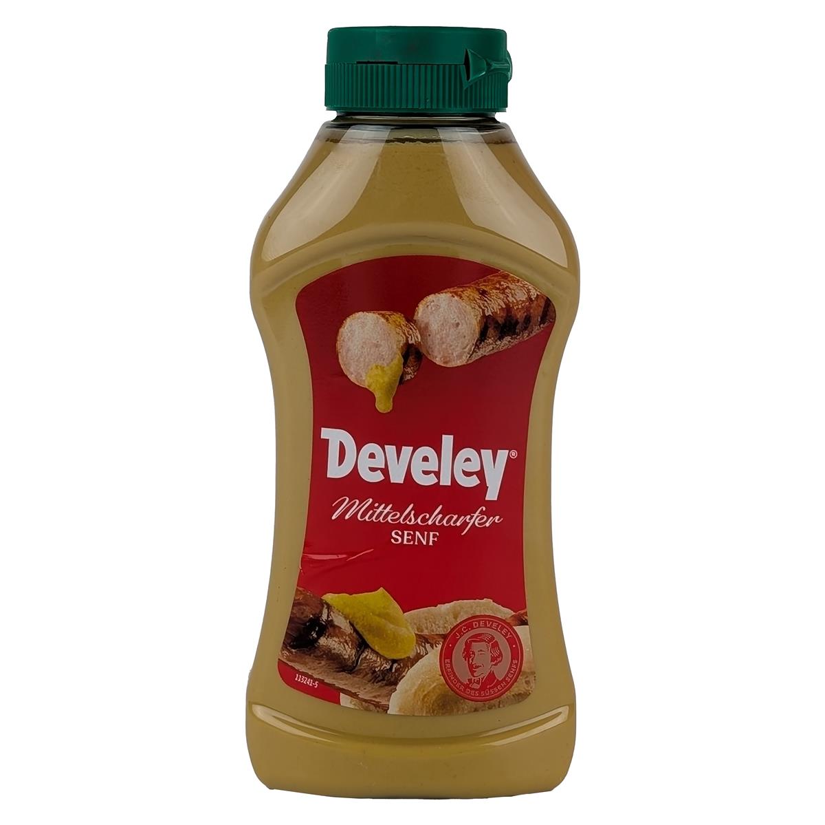 DEVELEY Mittelscharfer Tafelsenf cremig-würzig ohne Zusatzstoffe für Hot Dogs 300ml DEVELEY Mittelscharfer Tafelsenf cremig-würzig ohne Zusatzstoffe für Hot Dogs 8x 300ml