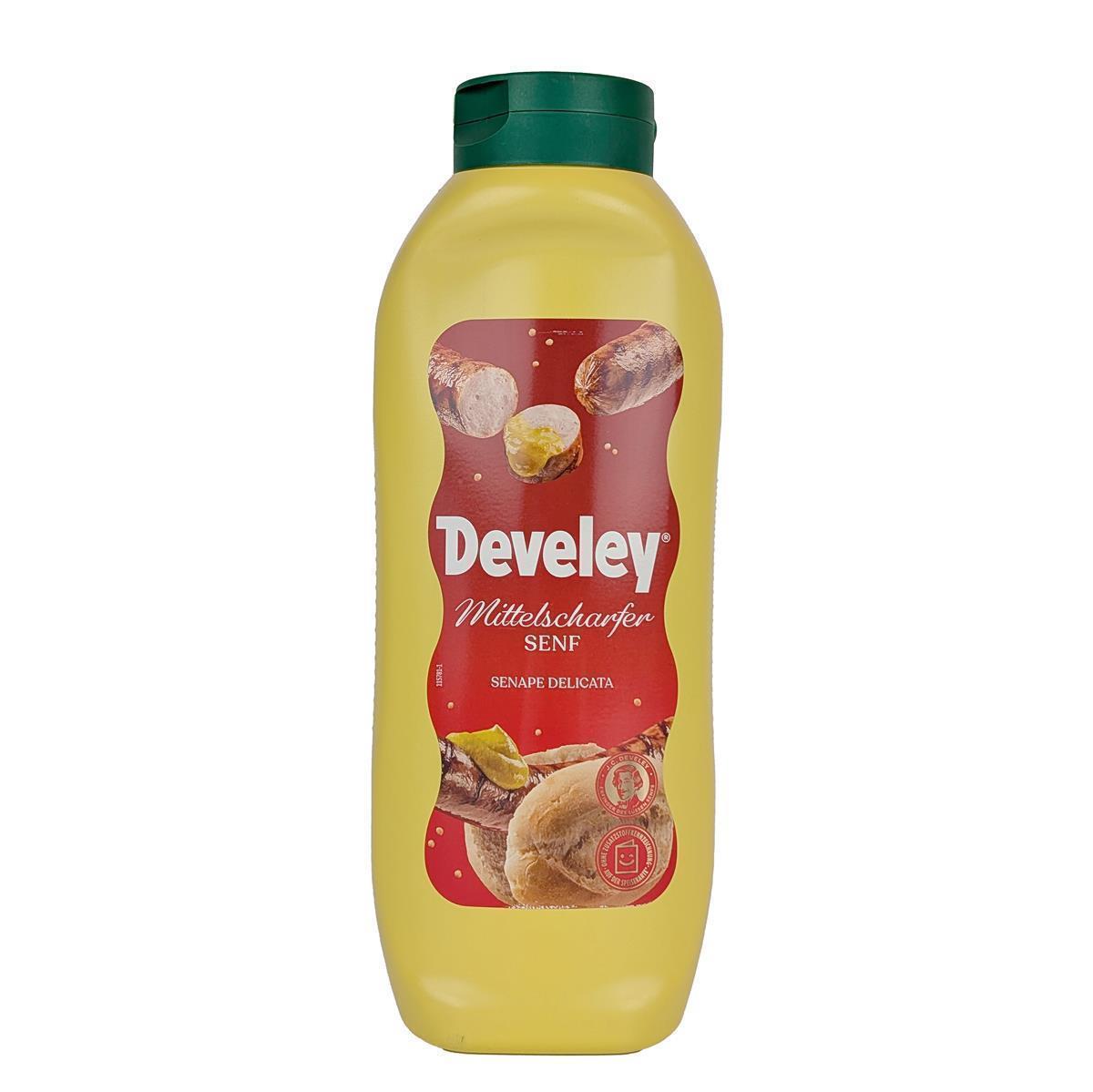 DEVELEY Mittelscharfer Tafel-Senf cremig-würzig ohne Zusatzstoffe für Bratwurst 8x 875ml