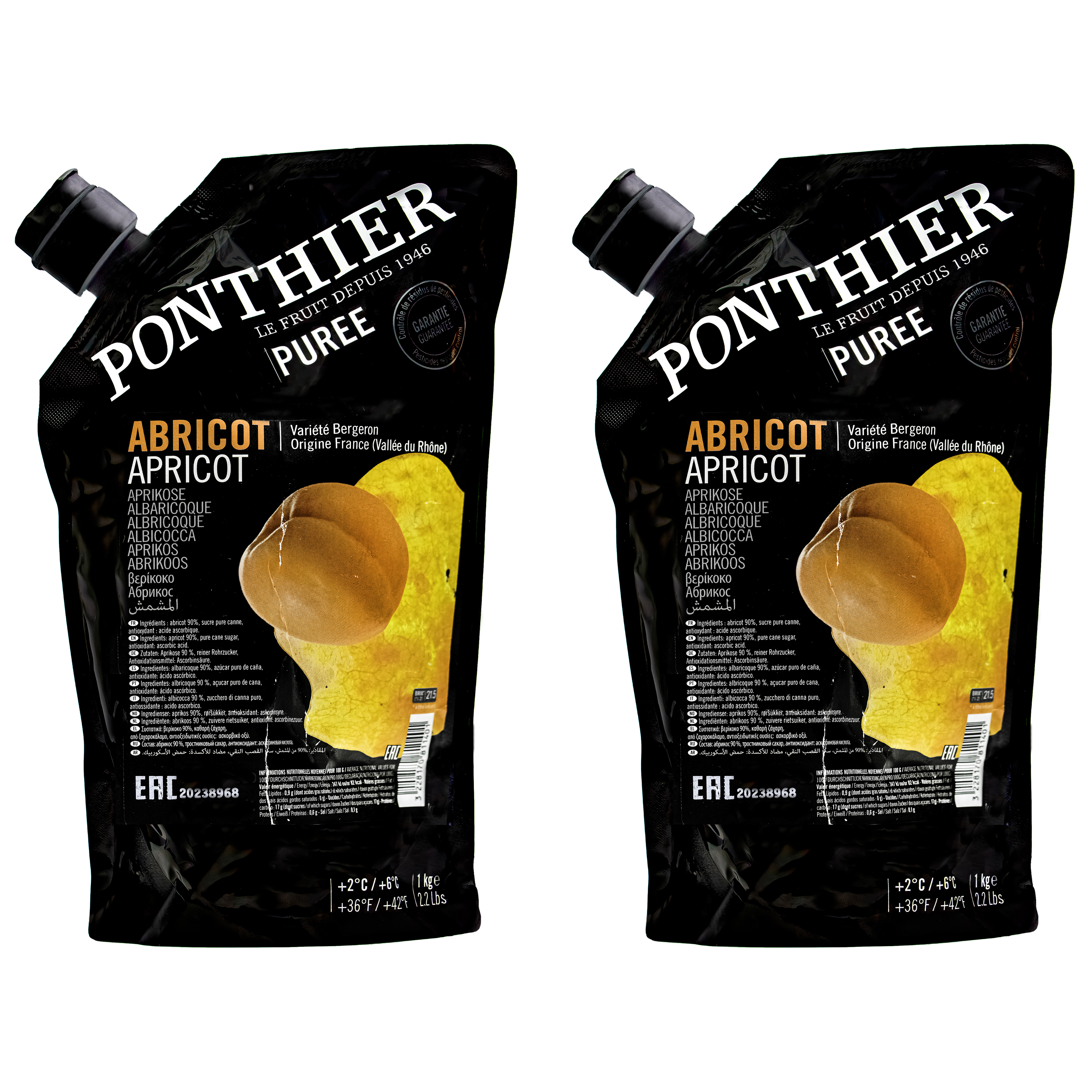 Ponthier APRIKOSEN PÜREE Marillen-Frucht-Mark-Püree 2x 1KG