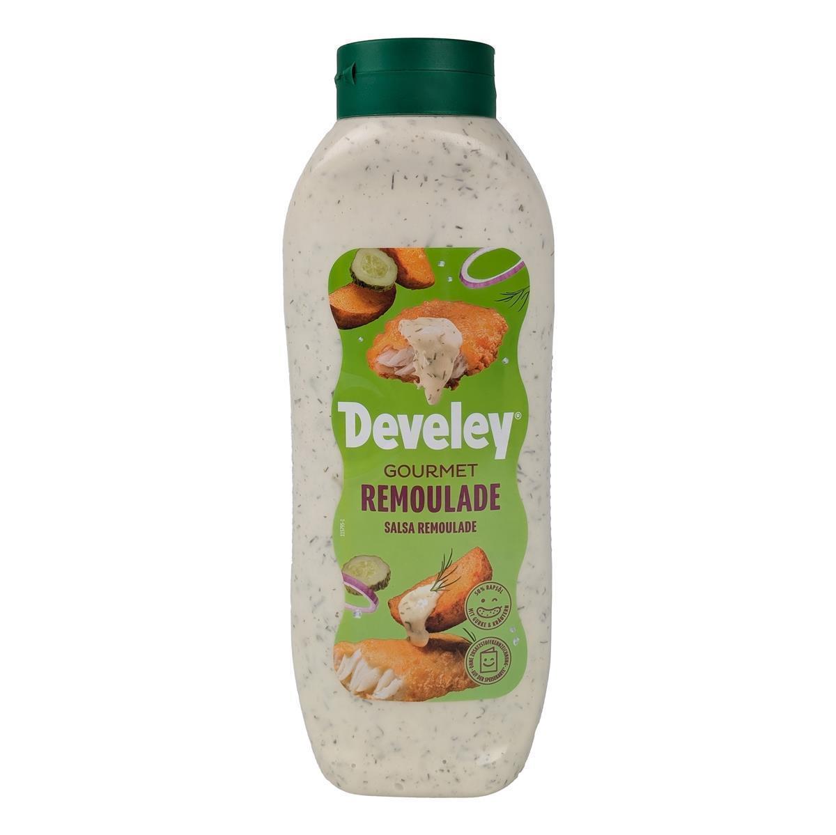 DEVELEY Gourmet Remoulade vegane Remouladensauce mit Gurke und Zwiebel 875ml DEVELEY Gourmet Remoulade vegane Remouladensauce mit Gurke und Zwiebel 8x 875ml