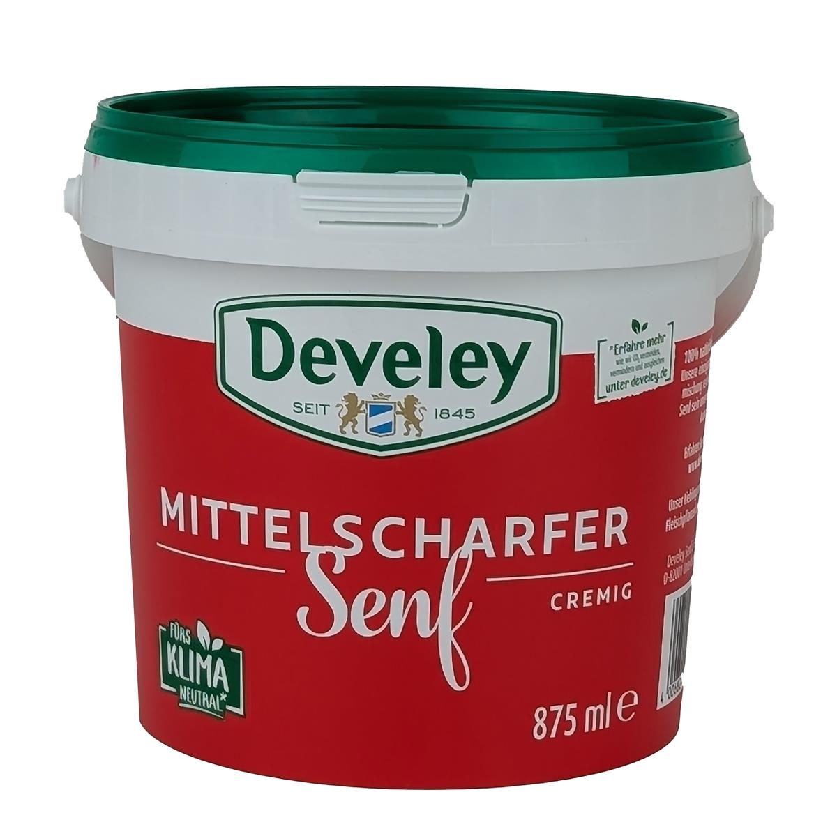 DEVELEY Mittelscharfer Senf cremiger Tafelsenf im Eimer ohne Zusatzstoffe 875ml DEVELEY Mittelscharfer Senf cremiger Tafelsenf im Eimer ohne Zusatzstoffe 6x 875ml