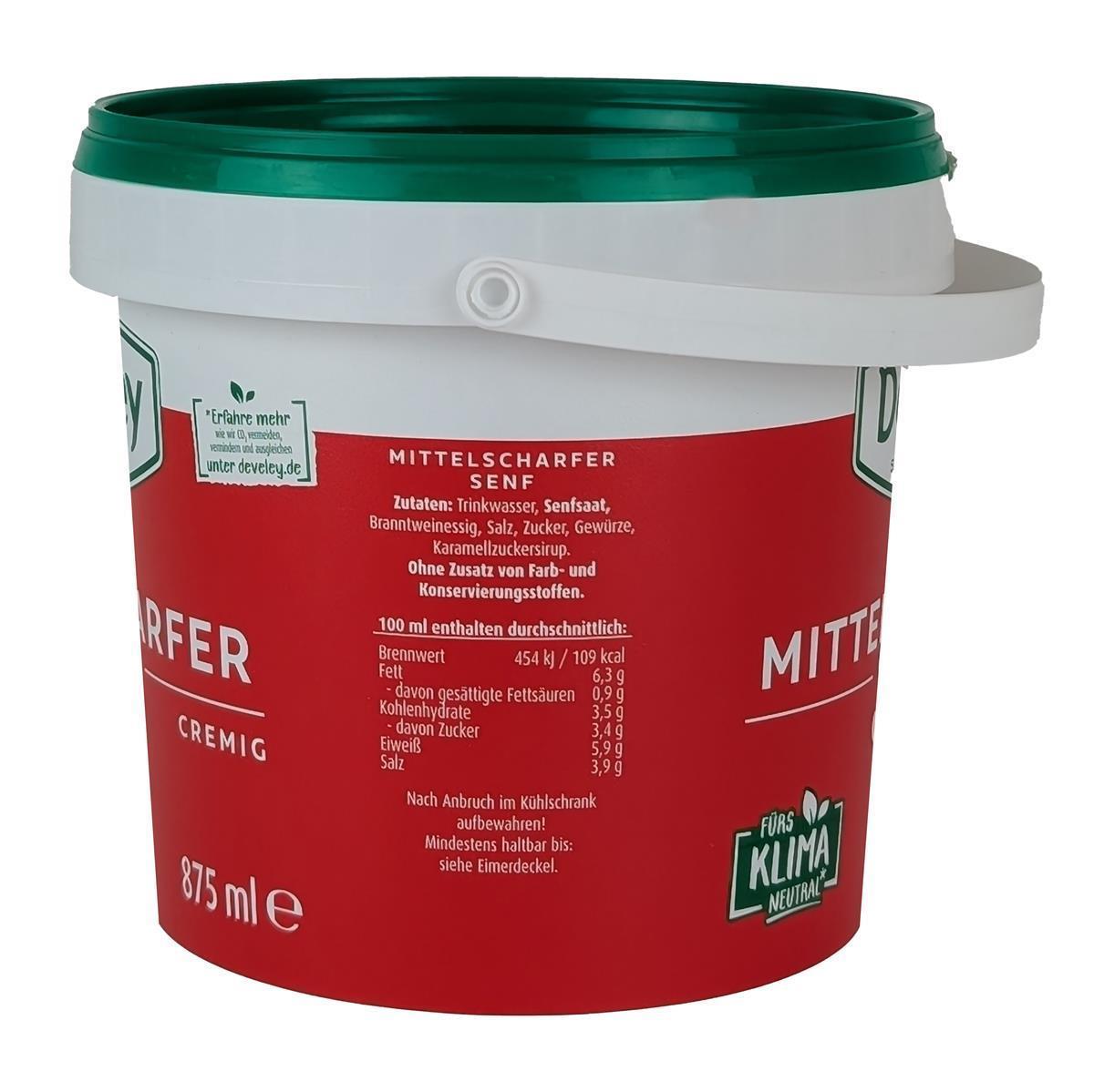 DEVELEY Mittelscharfer Senf cremiger Tafelsenf im Eimer ohne Zusatzstoffe  875ml DEVELEY Mittelscharfer Senf cremiger Tafelsenf im Eimer ohne Zusatzstoffe 6x 875ml