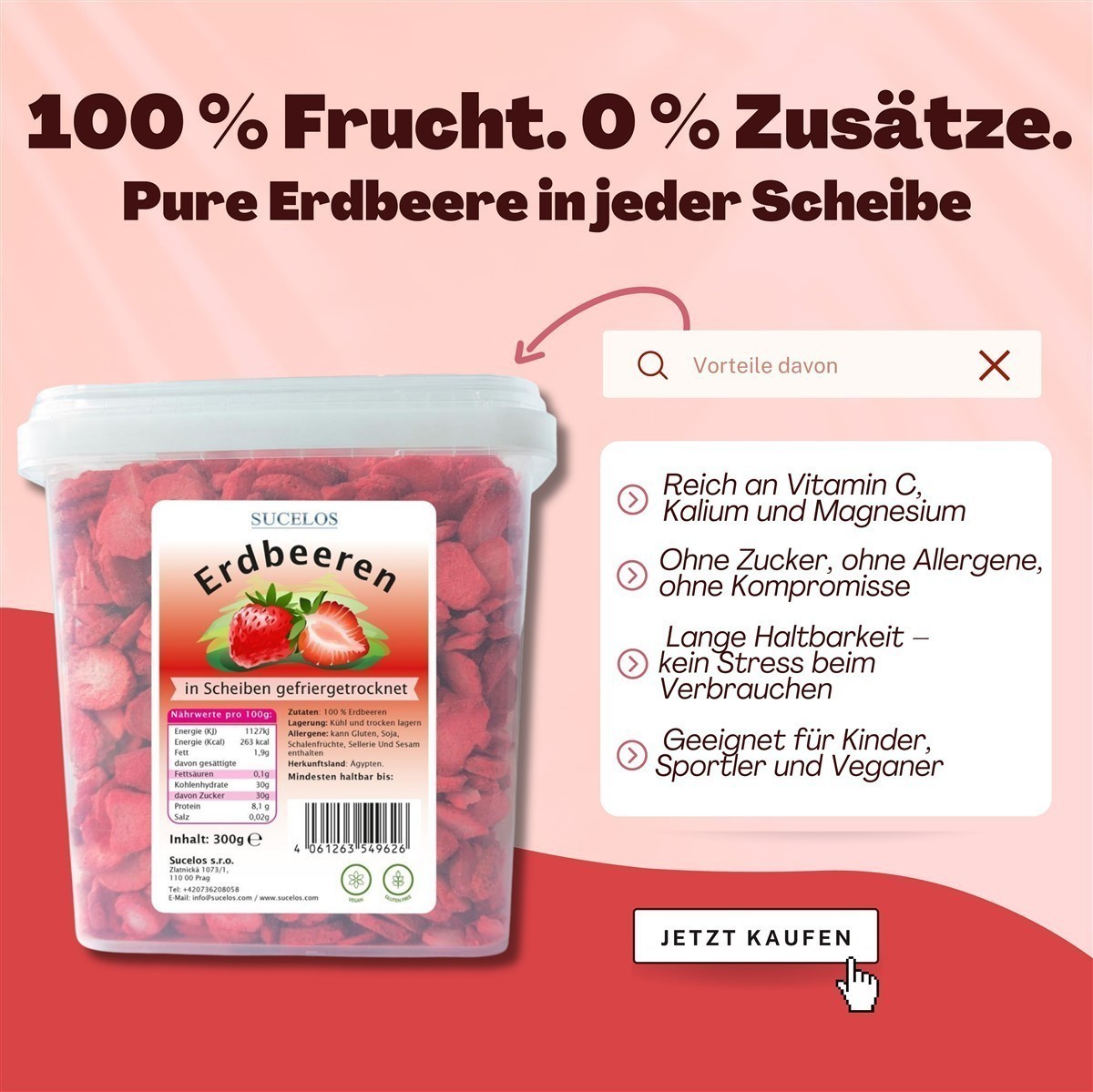 Sucelos Gefriergetrocknete Erdbeeren 1x 300g knusprige Erdbeerscheiben