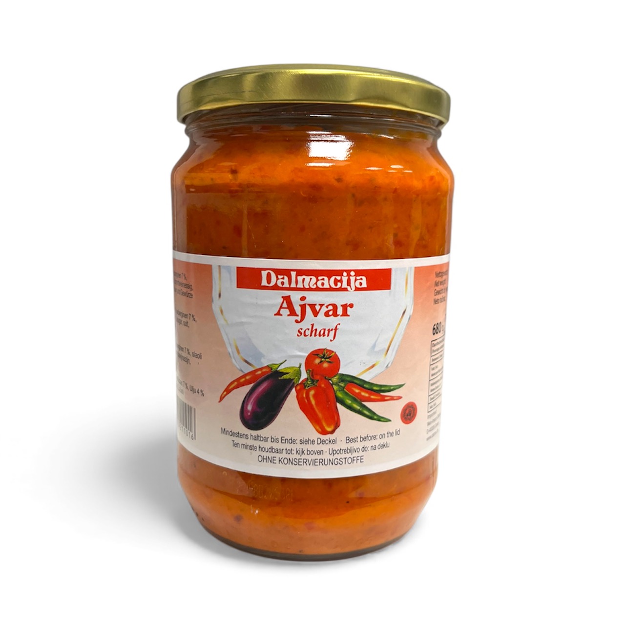 Dalmacija Ajvar scharf, 680g im Glas, Paprikapaste, Paprikaaufstrich