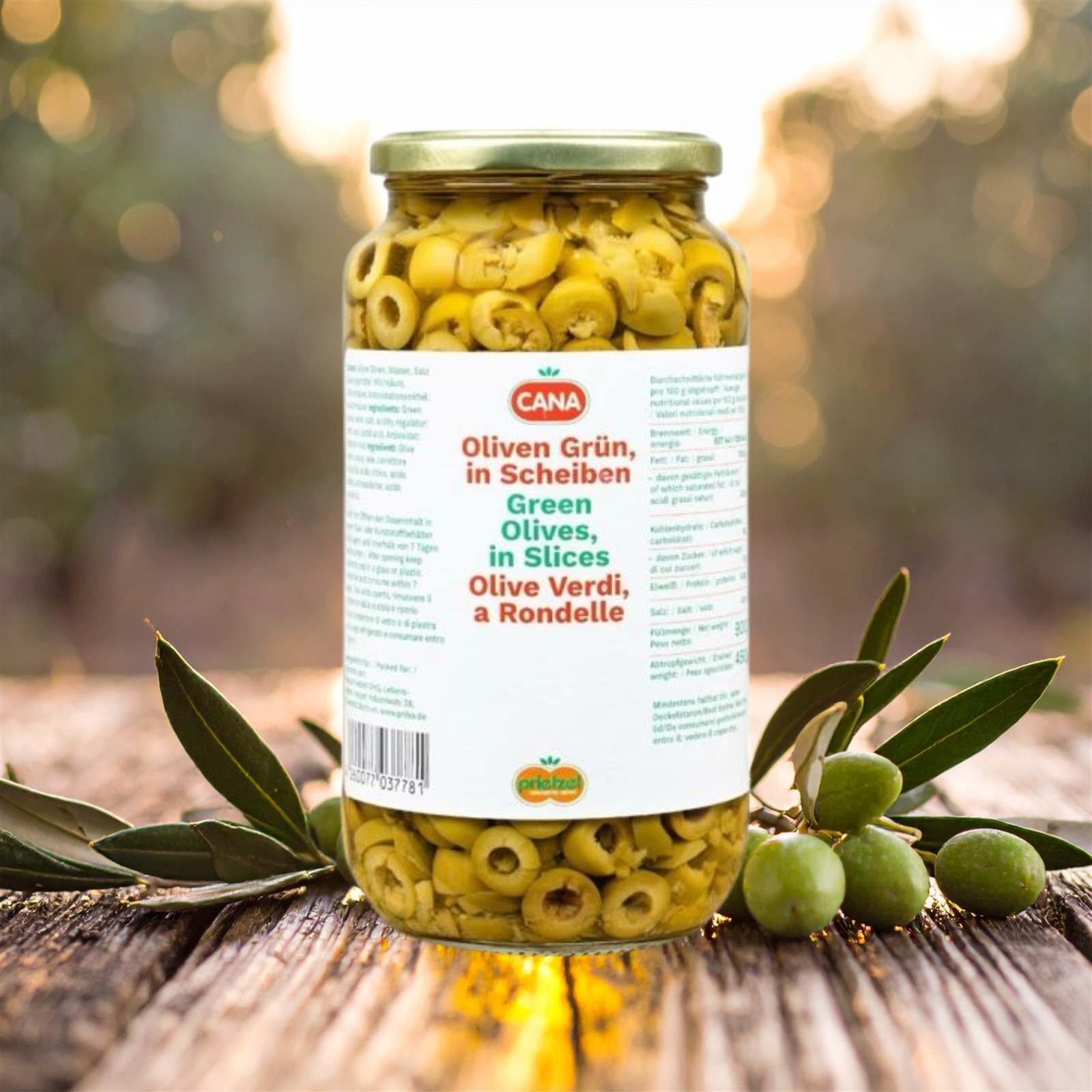 CANA Grüne Oliven in Scheiben 1x 450g im Glas mild, aromatisch aus Spanien