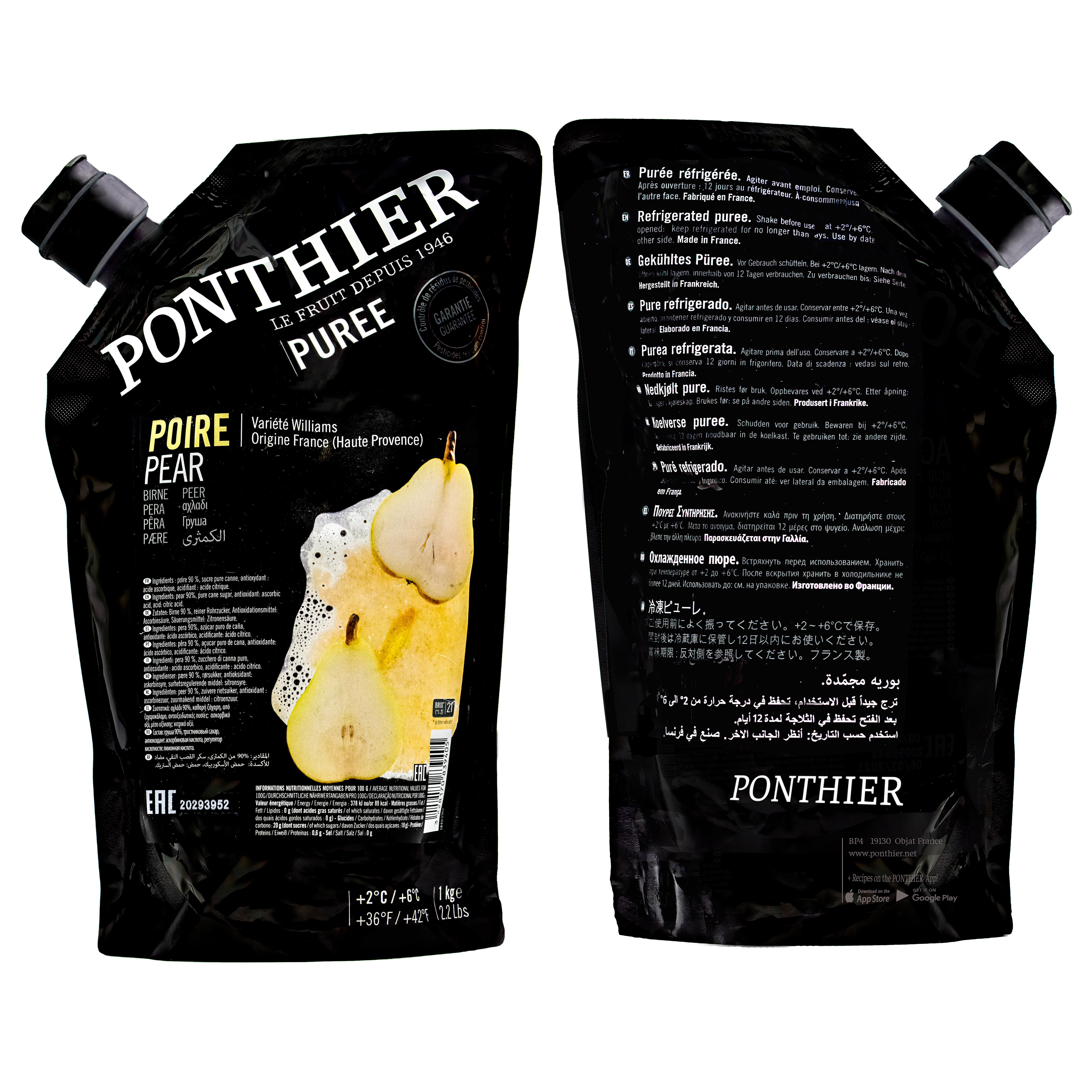 Ponthier BIRNEN PÜREE Frucht-Püree 6x 1KG höchste Qualität