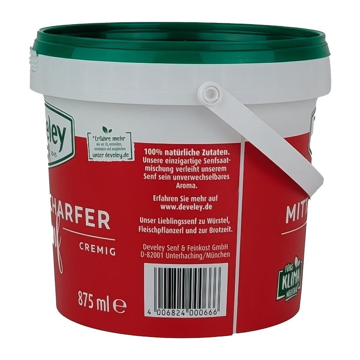 DEVELEY Mittelscharfer Senf cremiger Tafelsenf im Eimer ohne Zusatzstoffe  875ml DEVELEY Mittelscharfer Senf cremiger Tafelsenf im Eimer ohne Zusatzstoffe 6x 875ml