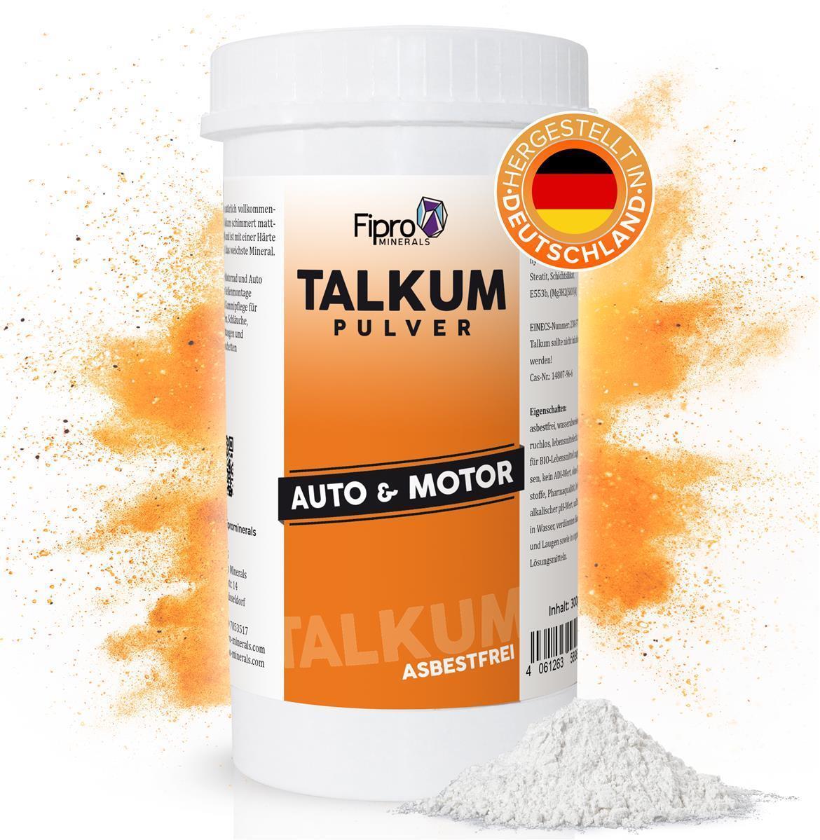 Talkum-Puder 300g Streudose | Talkumpulver Gummipflege für Fahrrad | Motorrad |  Auto | Asbestfrei | 100% Talk | für Reifenmontage | Reifenwechsel | Manschetten | Dichtung | Schläuche 