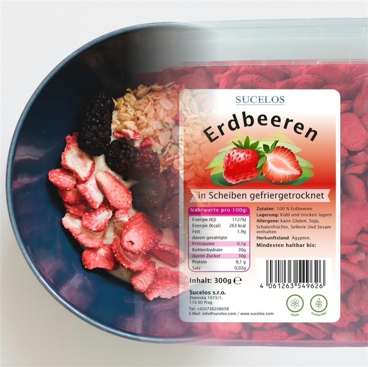 Sucelos Gefriergetrocknete Erdbeeren 1x 300g knusprige Erdbeerscheiben