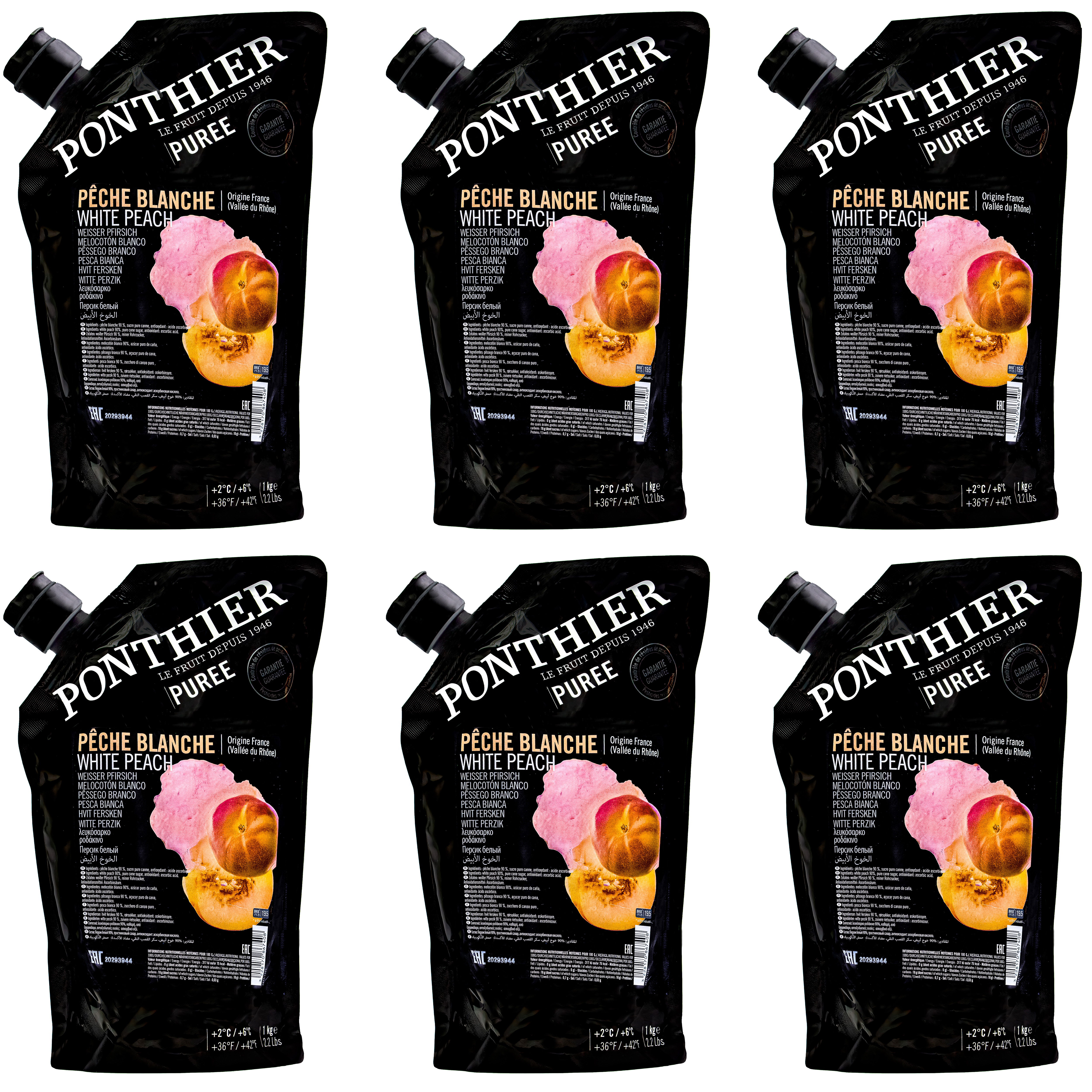 Ponthier PFIRSICH WEISS PÜREE Frucht-Püree 6x 1 KG 