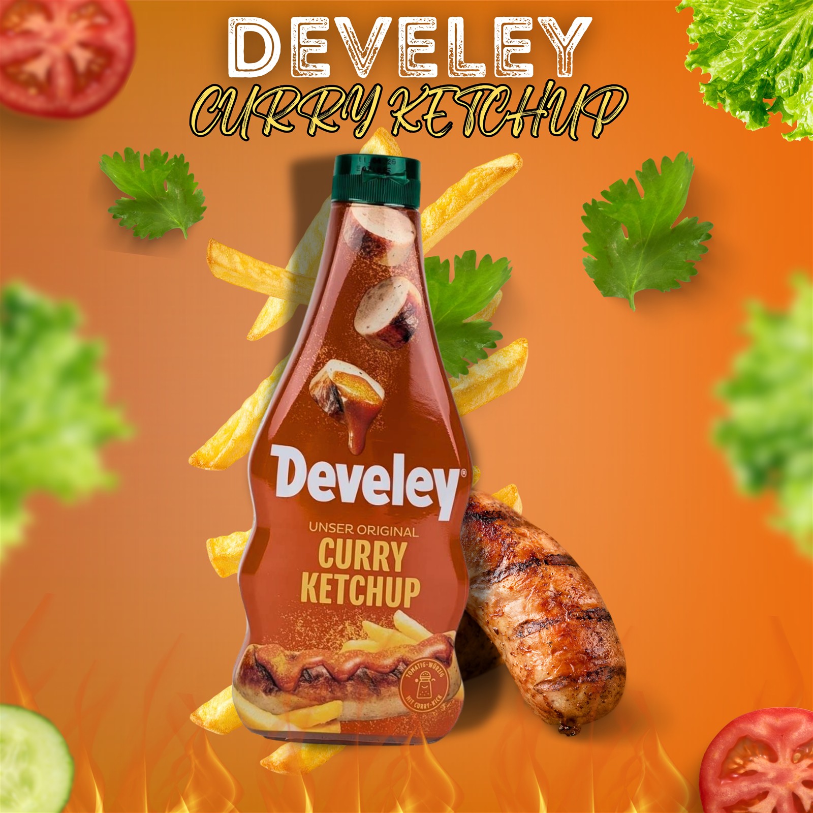 DEVELEY Original Curryketchup vegan mit 46%Tomatenmark würzig abgestimmt 1x 500ml