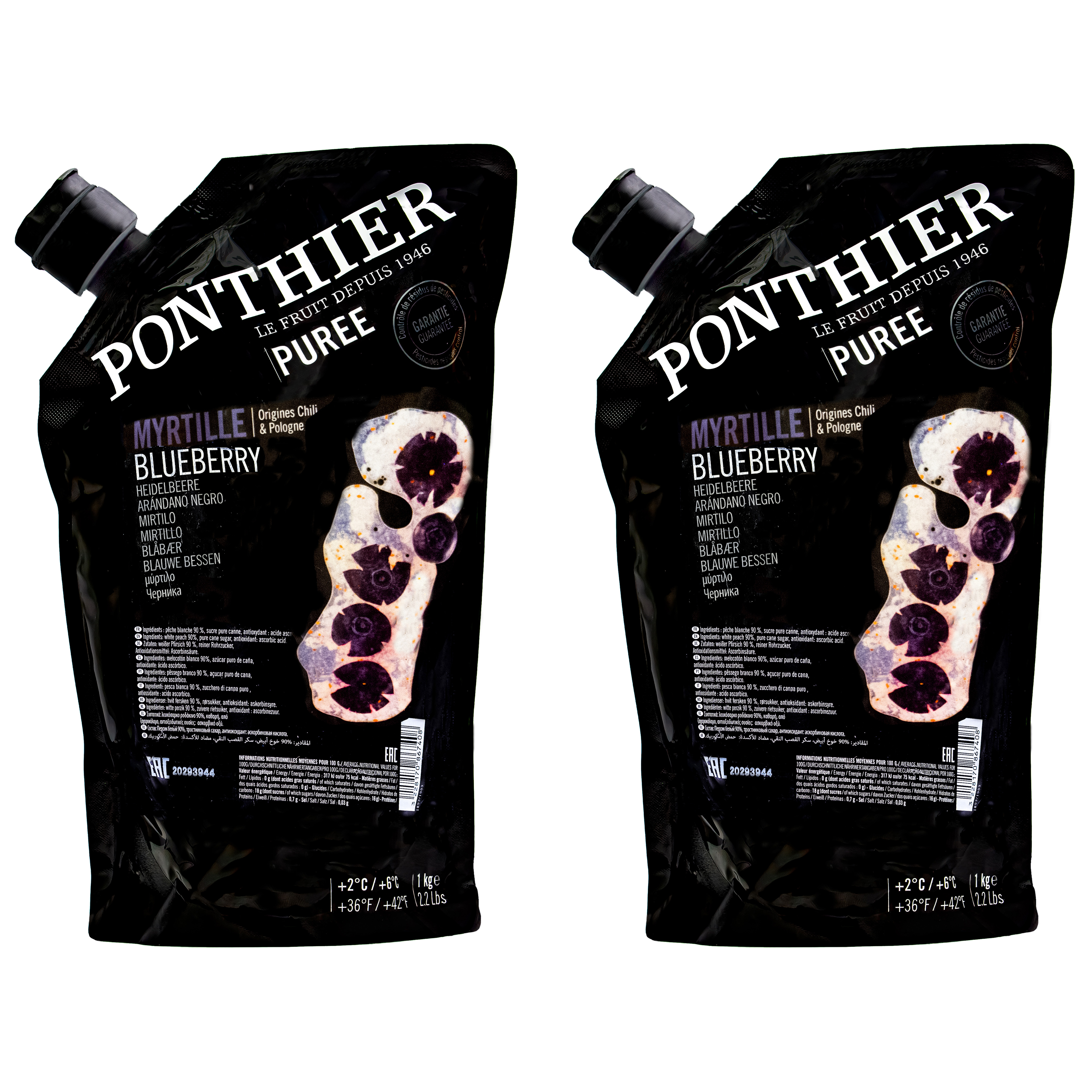 Ponthier HEIDELBEEREN PÜREE Frucht-Püree 2x 1KG