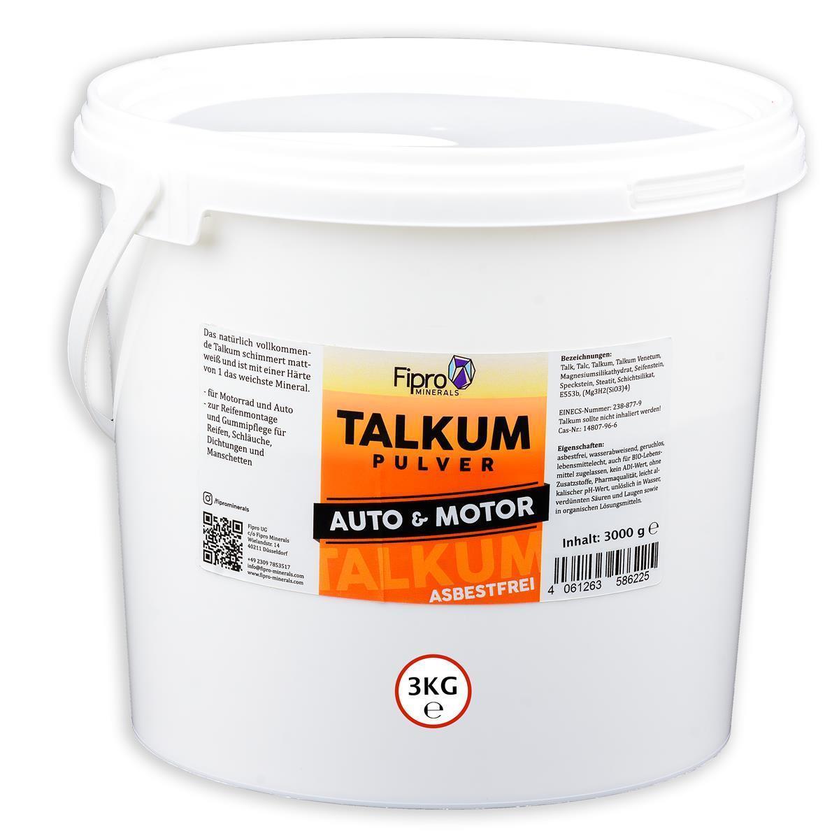 Fipro Minerals Talkumpuder Eimer für Kfz und Fahrzeuge mit Schlauch-Reifen 3kg Talkumpulver aus 100% Talk, Asbestfrei und ohne Zusatzstoffe geeignet zur Reifenmontage zum Reifenwechsel und für Gummipflege von Manschetten Dichtungen Schläuchen Fipro Minerals Talkumpuder Eimer für Kfz und Fahrzeuge mit Schlauch-Reifen 3kg Talkumpulver aus 100% Talk, Asbestfrei und ohne Zusatzstoffe geeignet zur Reifenmontage zum Reifenwechsel und für Gummipflege von Manschetten Dichtungen Schläuchen