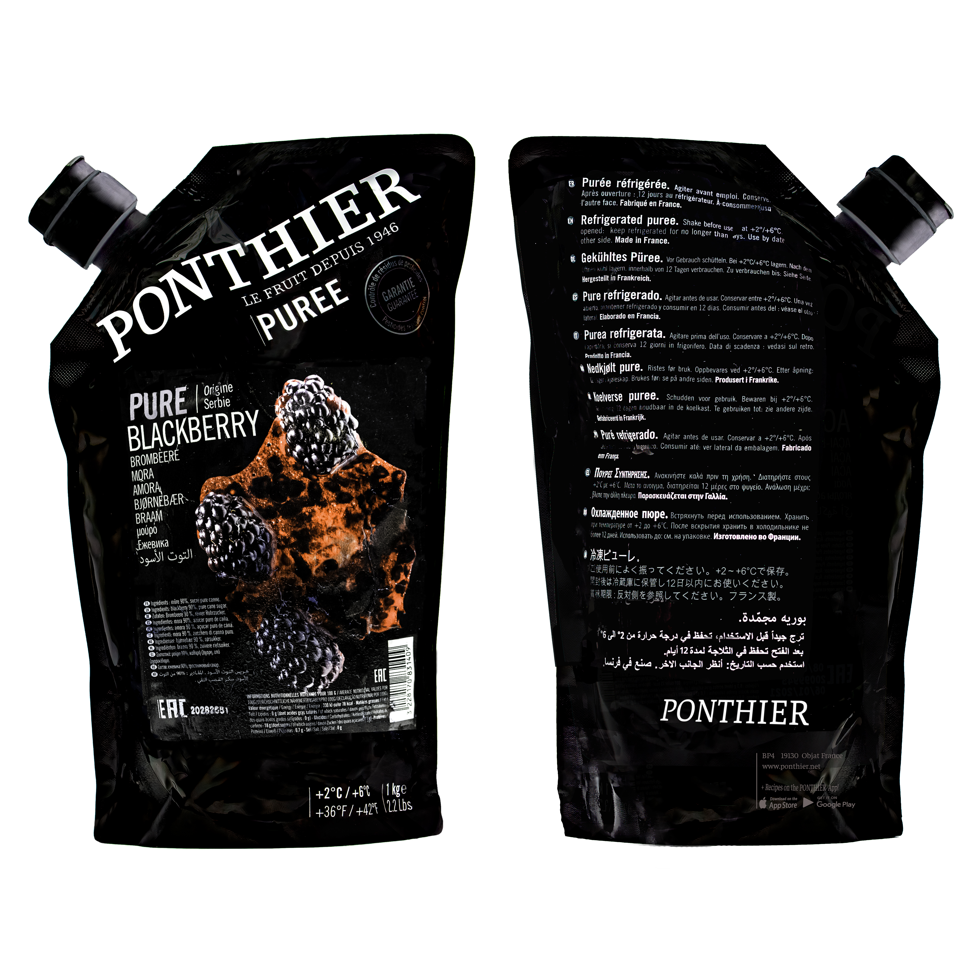 Ponthier BROMBEEREN PÜREE Frucht-Mark-Püree 6x 1 KG