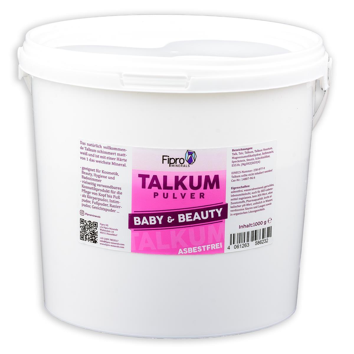 Talkum-Puder 1kg Eimer aus 100% Talk | Kosmetik Talkumpulver fein asbestfrei - Verwendbar als Kompaktpuder | Körperpuder | Intimpuder| Fußpuder | Rasierpuder | Gesichtpuder Kosmetik Talkum-Puder 6x 1kg Eimer asbestfrei