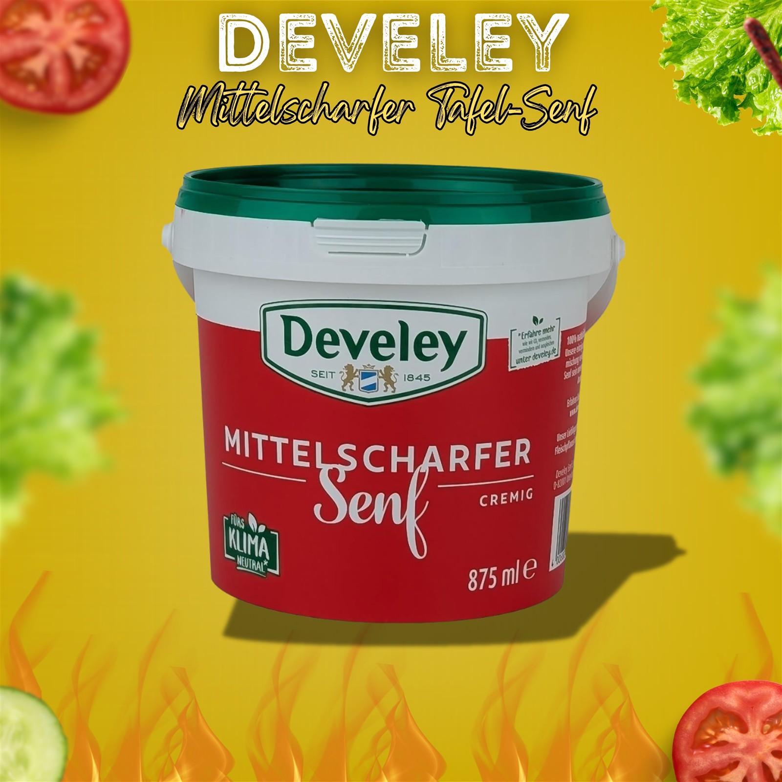 DEVELEY Mittelscharfer Senf cremiger Tafelsenf im Eimer ohne Zusatzstoffe 1x 875ml