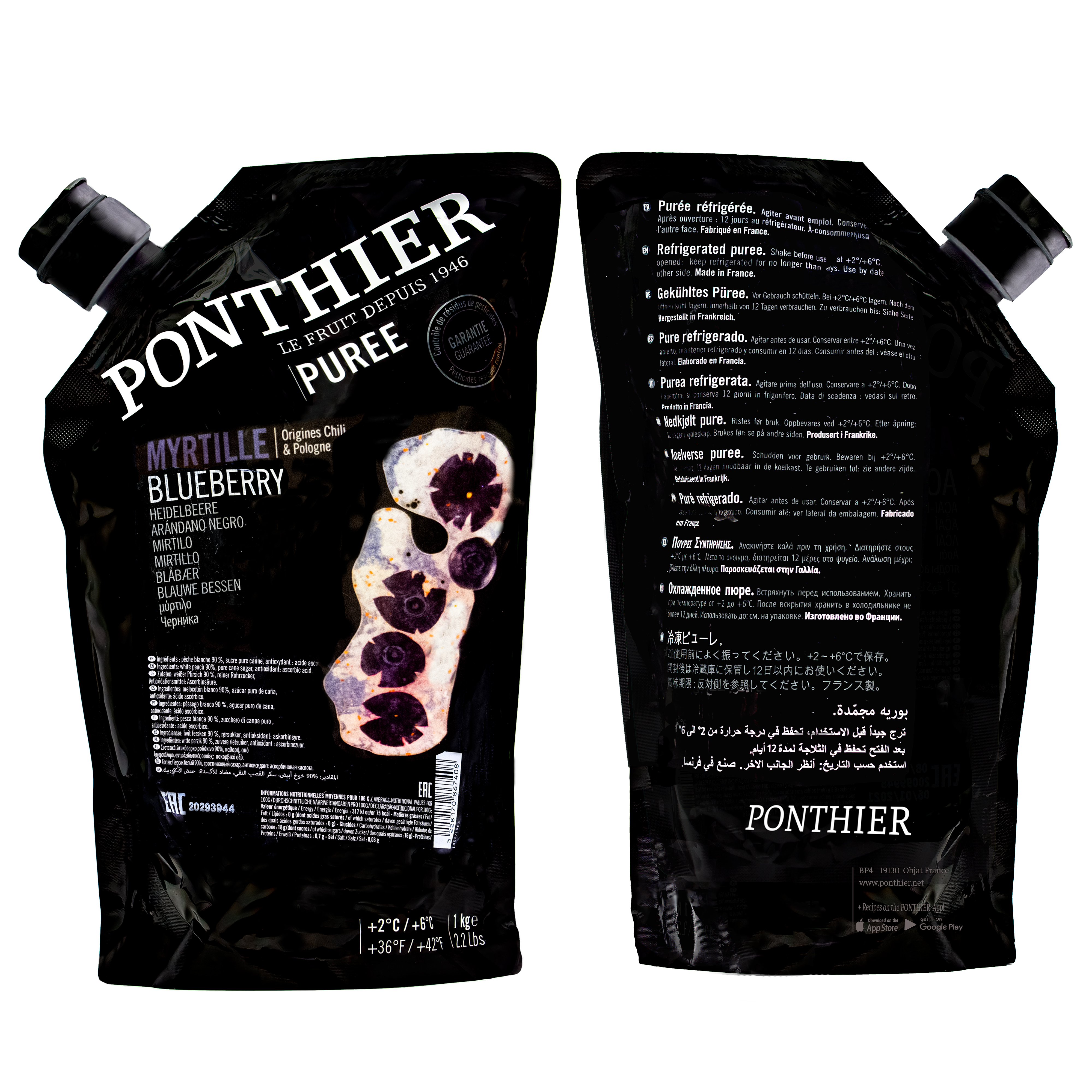 Ponthier HEIDELBEEREN PÜREE Frucht-Püree 6x 1KG