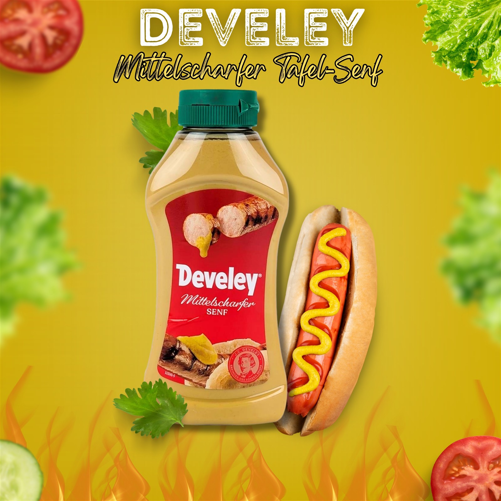 DEVELEY Mittelscharfer Tafelsenf cremig-würzig ohne Zusatzstoffe für Hot Dogs 1x 300ml