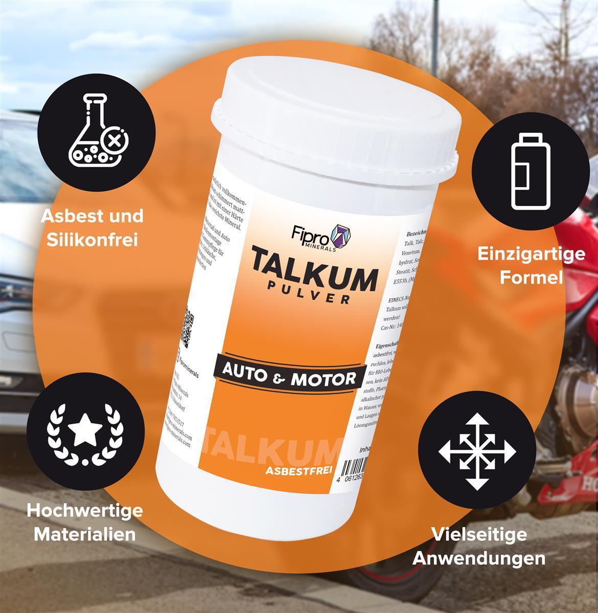Talkum-Puder 300g Streudose | Talkumpulver Gummipflege für Fahrrad | Motorrad |  Auto | Asbestfrei | 100% Talk | für Reifenmontage | Reifenwechsel | Manschetten | Dichtung | Schläuche 