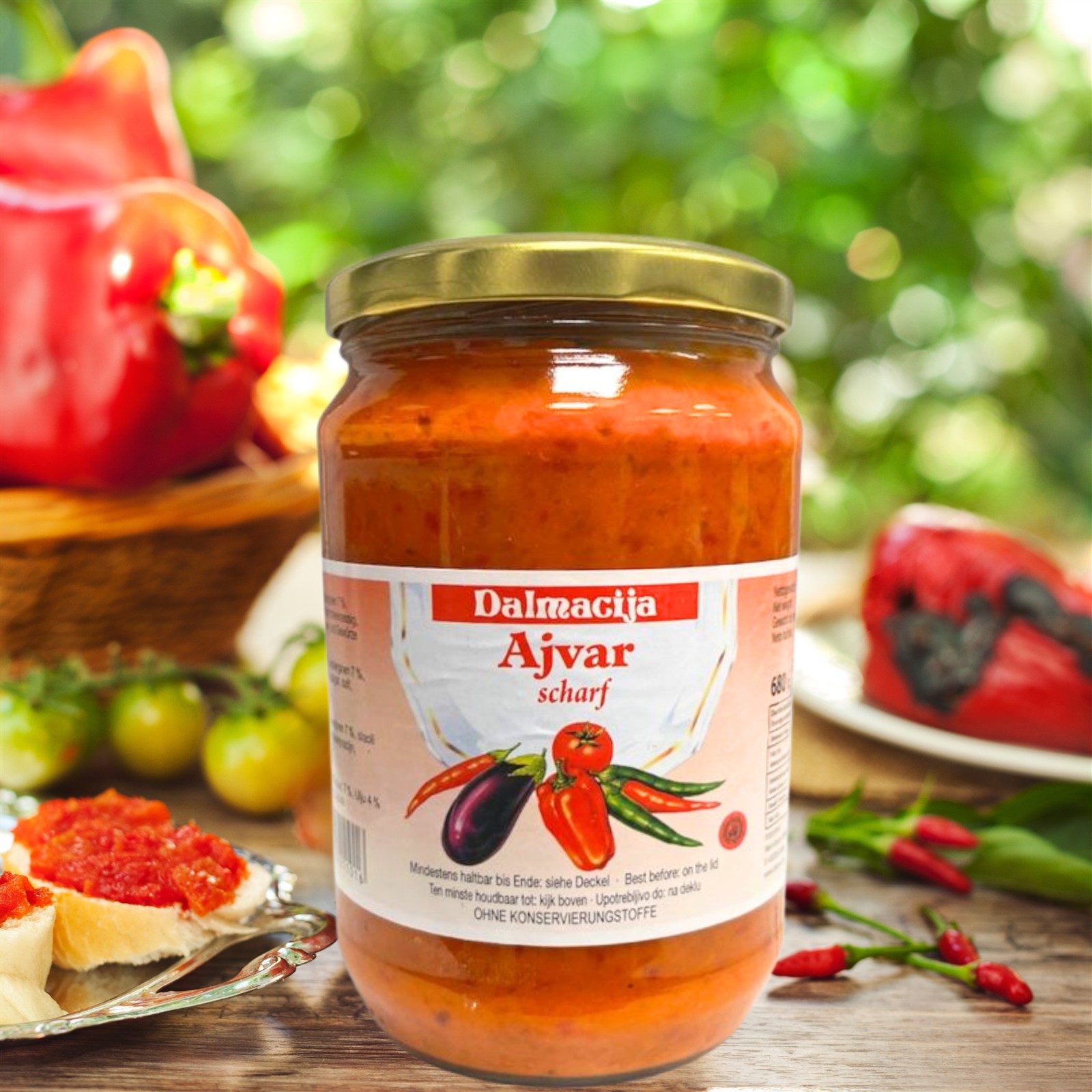 Dalmacija Ajvar scharf, 680g im Glas, Paprikapaste, Paprikaaufstrich