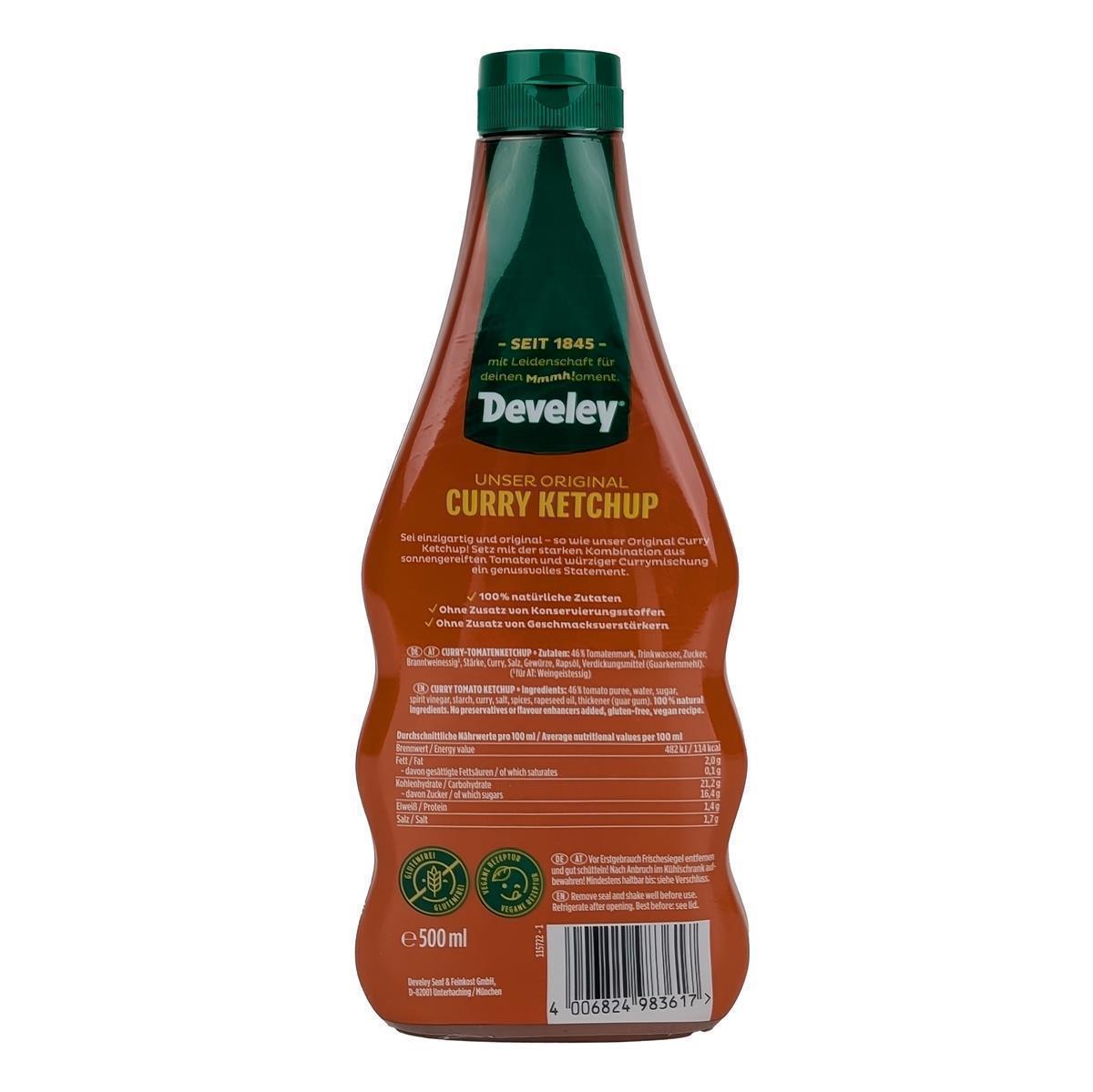 DEVELEY Original Curryketchup vegan mit 46%Tomatenmark würzig abgestimmt 500ml DEVELEY Original Curryketchup vegan mit 46%Tomatenmark würzig abgestimmt 8x 500ml