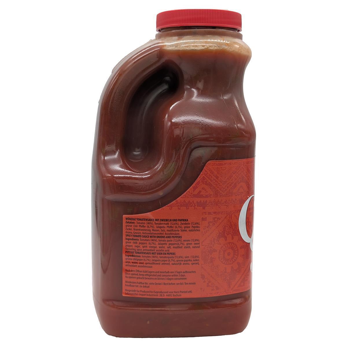 Tomatensoße hot scharf Chunky-Salsa Tex-Mex-Sauce von PRIBO 2.4l Flasche Tomatensoße hot scharf Chunky-Salsa Tex-Mex-Sauce von PRIBO 6x 2.4l Flasche